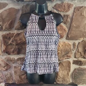 Ambrielle Black & White Printed Halter Keyhole Swim Top